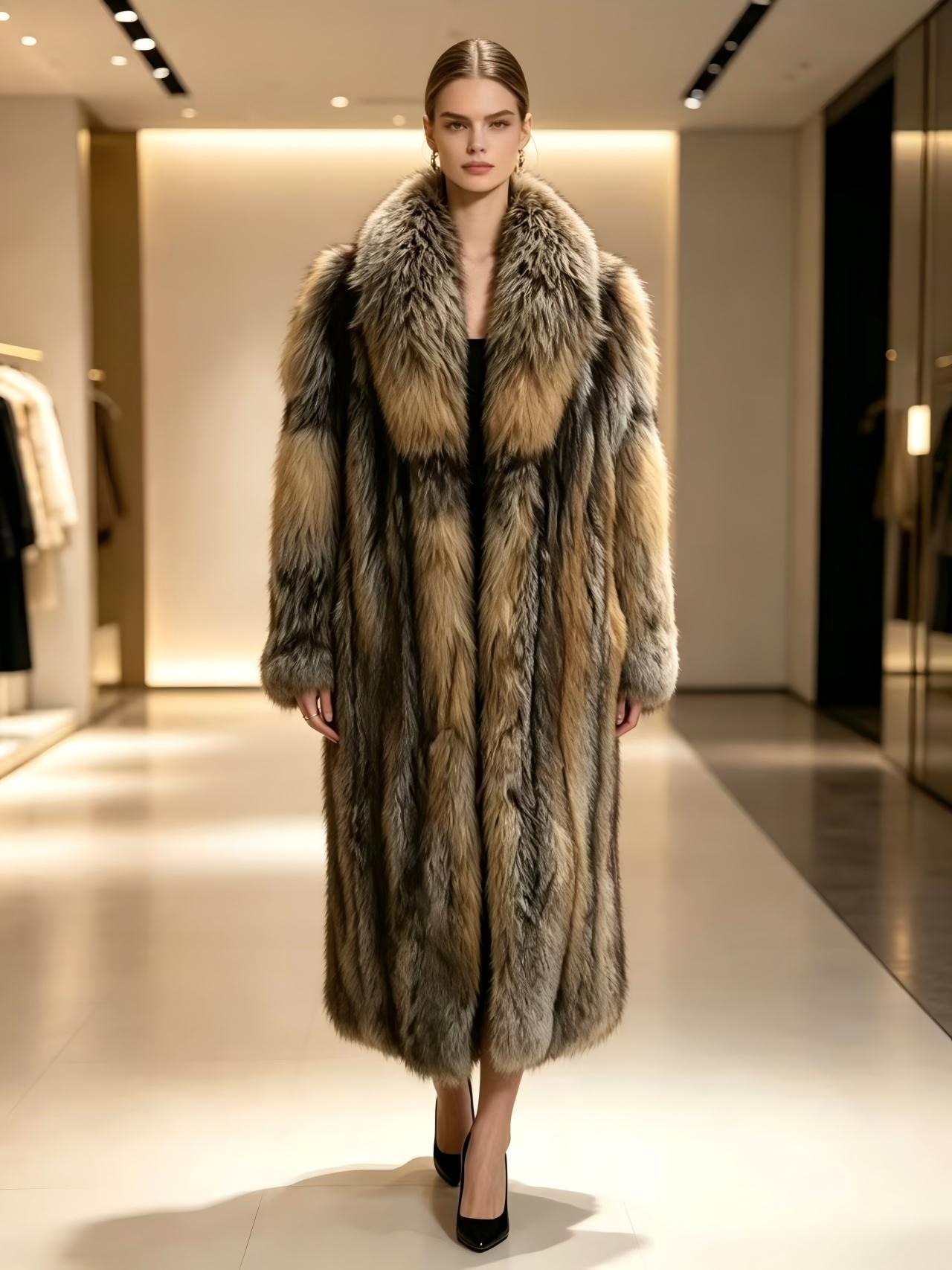 Luxury Natural Fox Fur Long Coat | High-End Wholesale Fur Outerwear