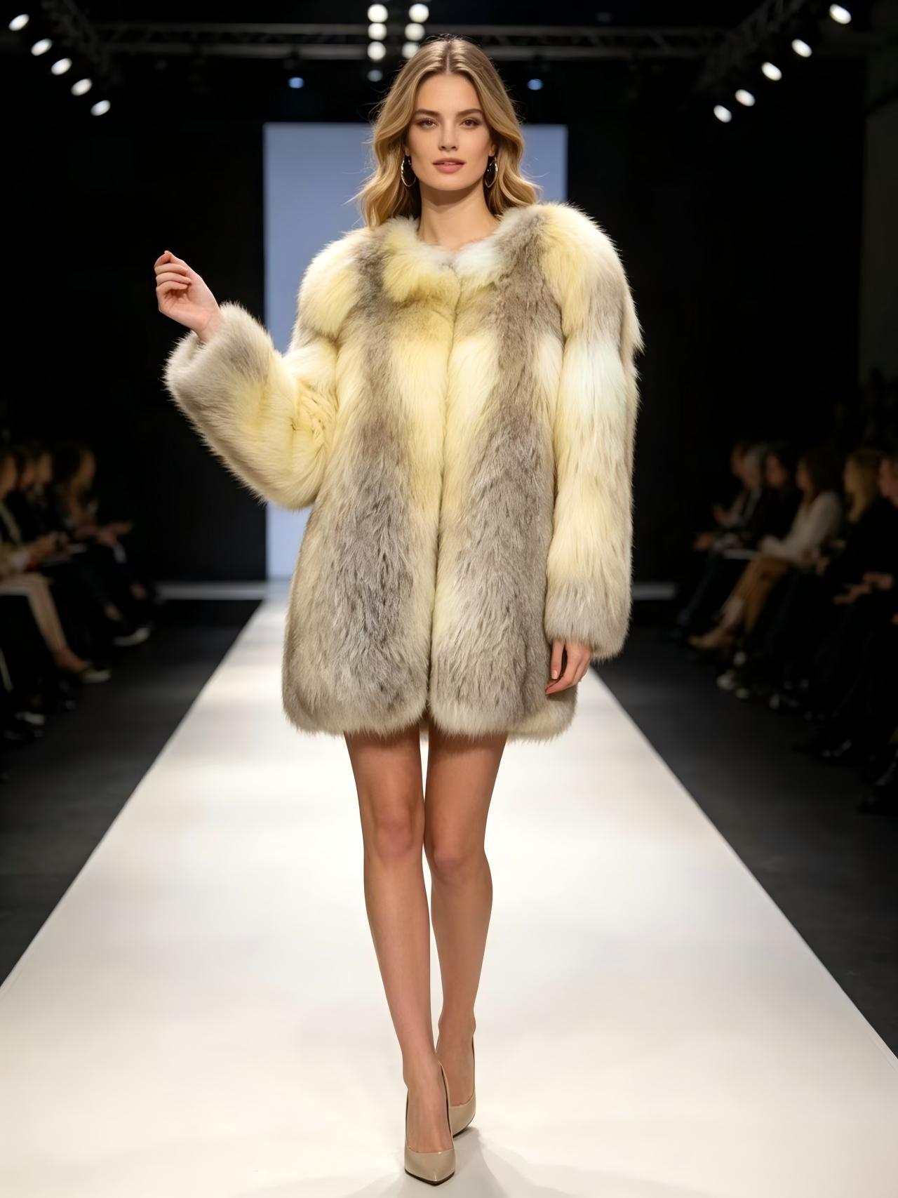 Gradient Yellow Full Fox Fur Coat Ladies Fluffy Warm Outerwear