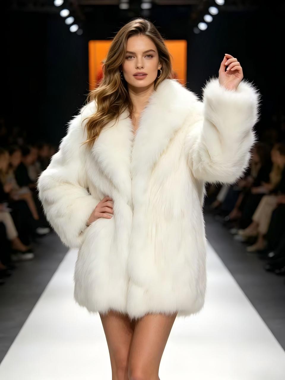 Pure White Real Fox Fur Coat Women Luxury Fluffy Winter Jacket