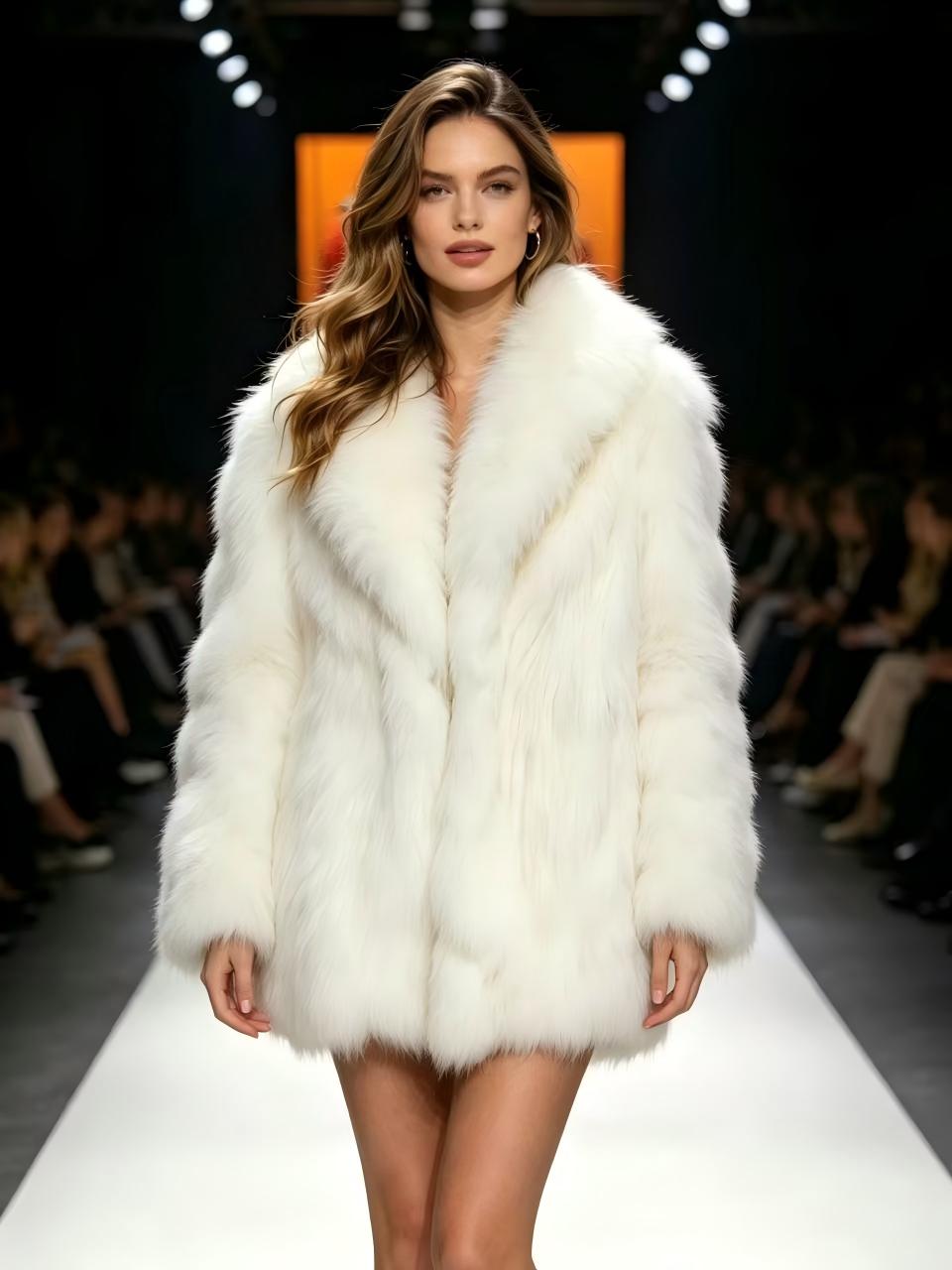 Pure White Real Fox Fur Coat Women Luxury Fluffy Winter Jacket