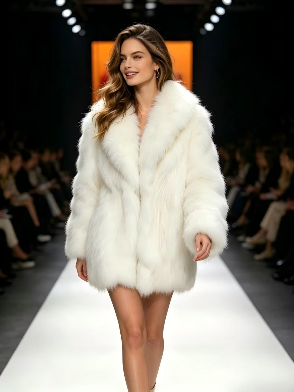 Pure White Real Fox Fur Coat Women Luxury Fluffy Winter Jacket
