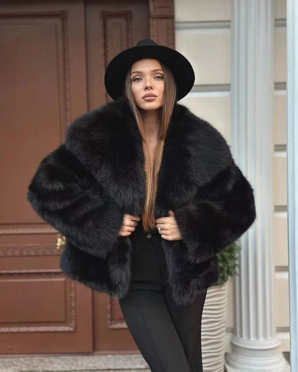 Stay warm in style with our luxury white faux fur coat for women. Featuring an oversized shawl collar, ultra-soft faux fox fur texture, and elegant winter design. Perfect for boutiques, fashion retailers, and premium outerwear collections.