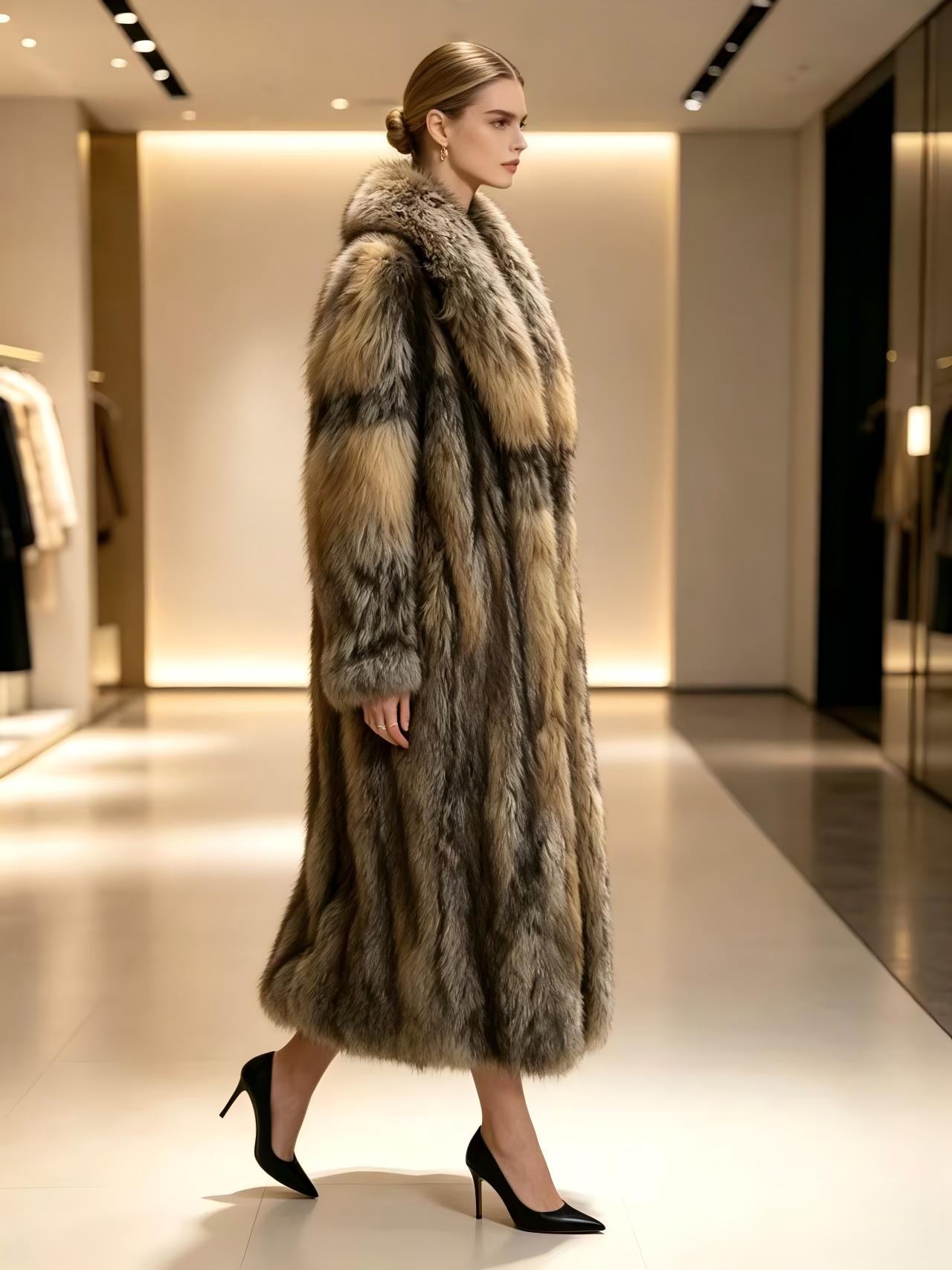 Luxury Natural Fox Fur Long Coat | High-End Wholesale Fur Outerwear