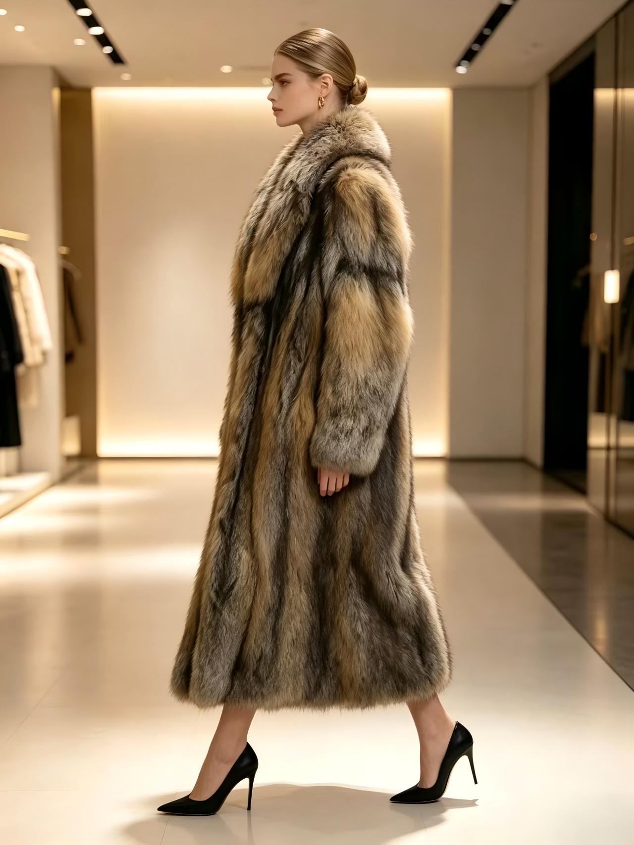 Luxury Natural Fox Fur Long Coat | High-End Wholesale Fur Outerwear