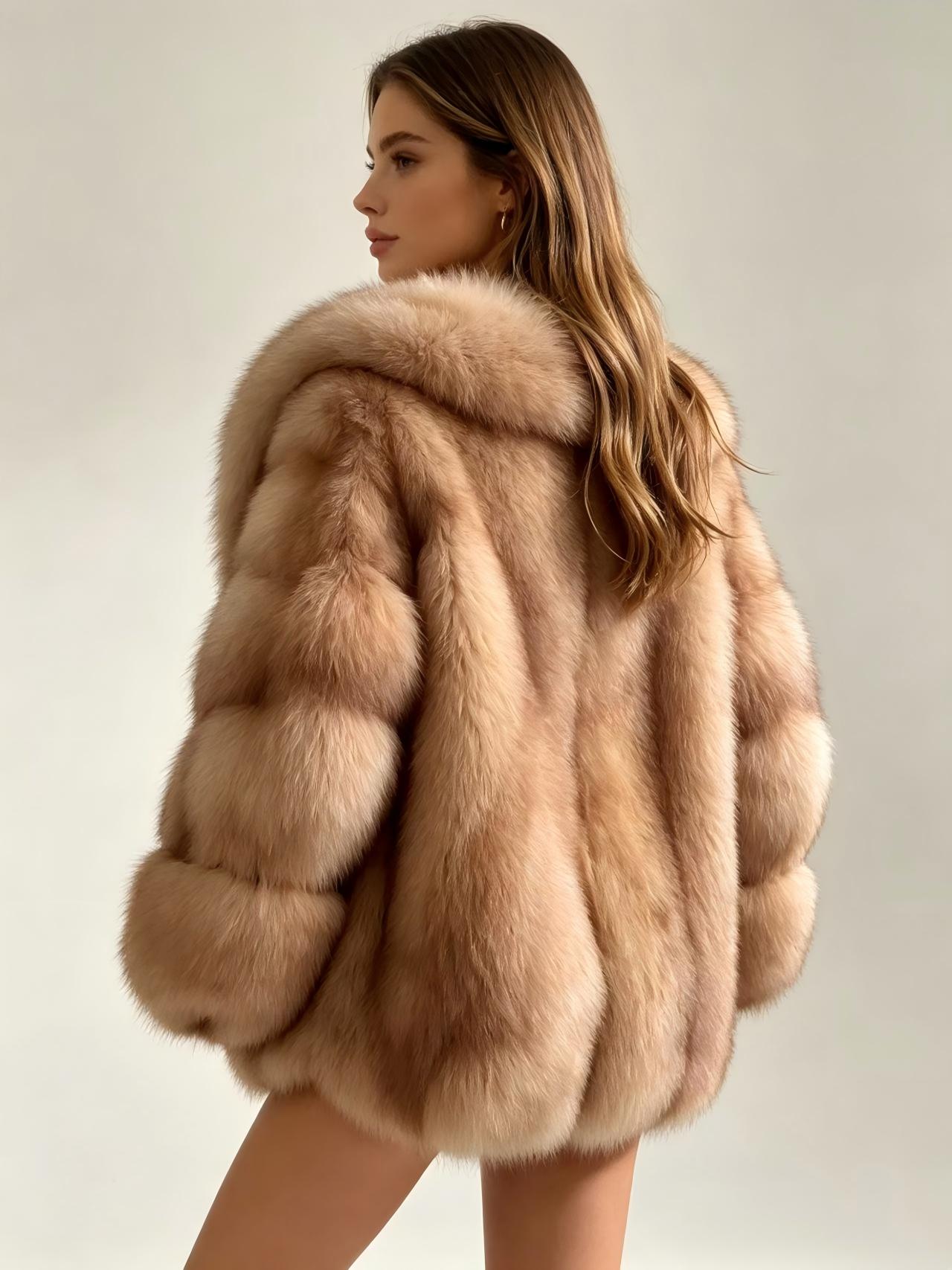Vintage Thick Warm Fox Fur Overcoat Big Lapel Luxury Fur Jacket