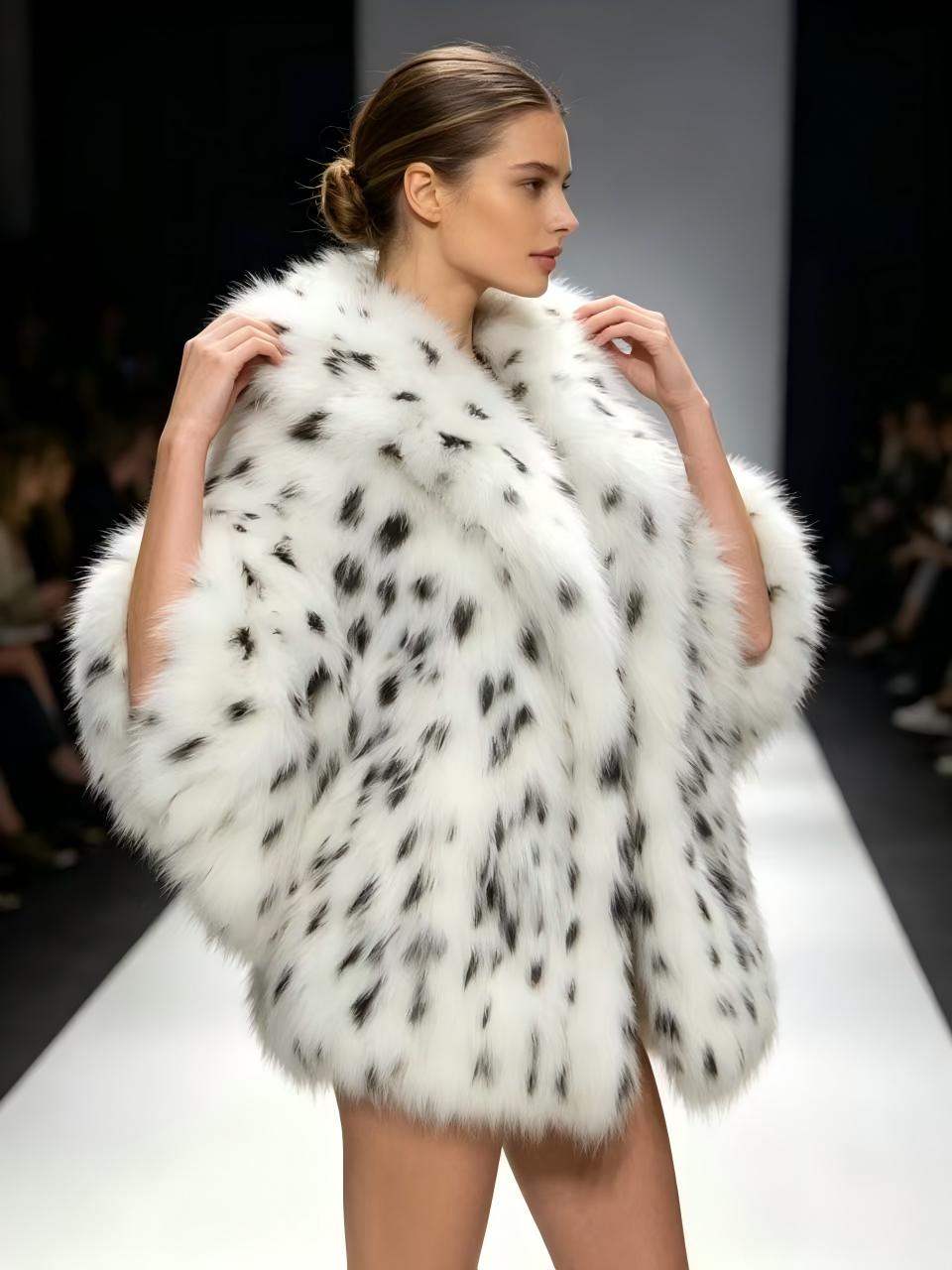 White Spotted Fox Fur Short Coat Luxury Women Winter Fur Jacket