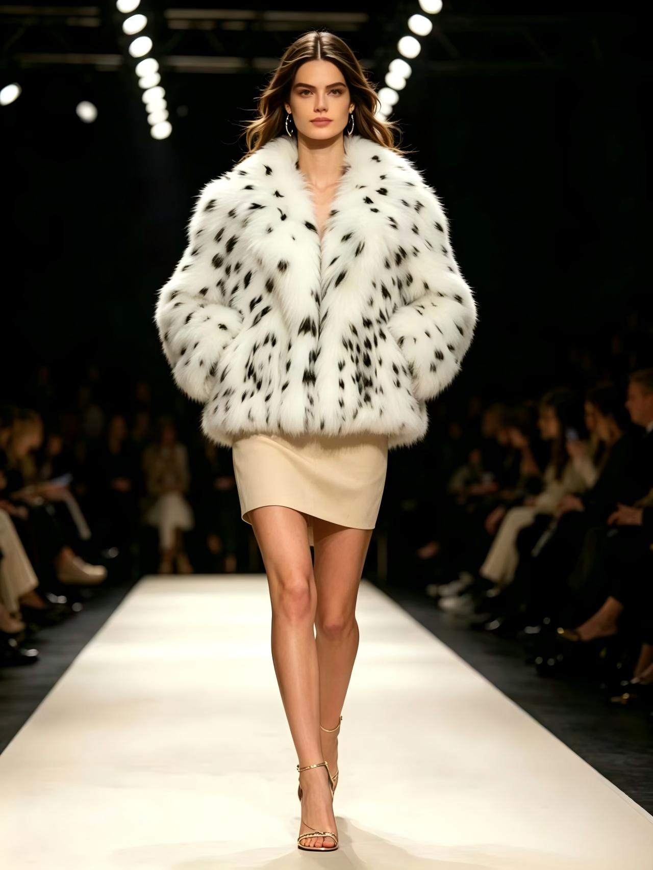 White Spotted Fox Fur Short Coat Luxury Women Winter Fur Jacket