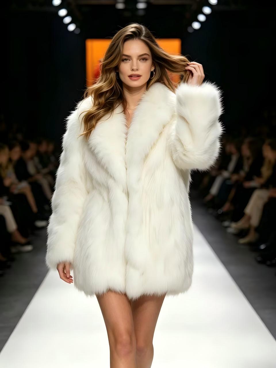 Pure White Real Fox Fur Coat Women Luxury Fluffy Winter Jacket