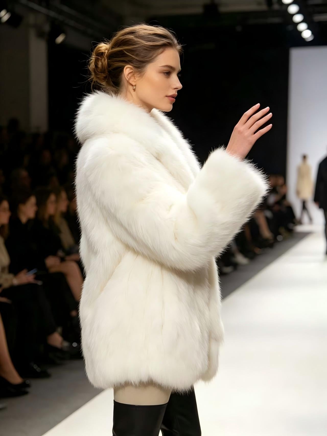 Pure White Real Fox Fur Coat Women Luxury Fluffy Winter Jacket