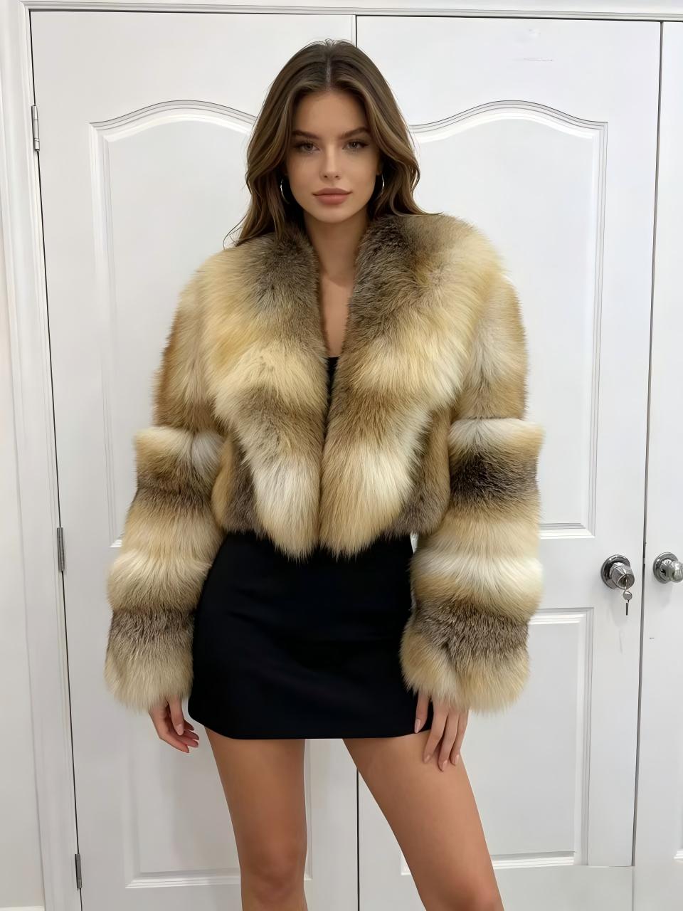 Natural Golden Fox Fur Cropped Jacket Women Luxury Short Real Fur Coat