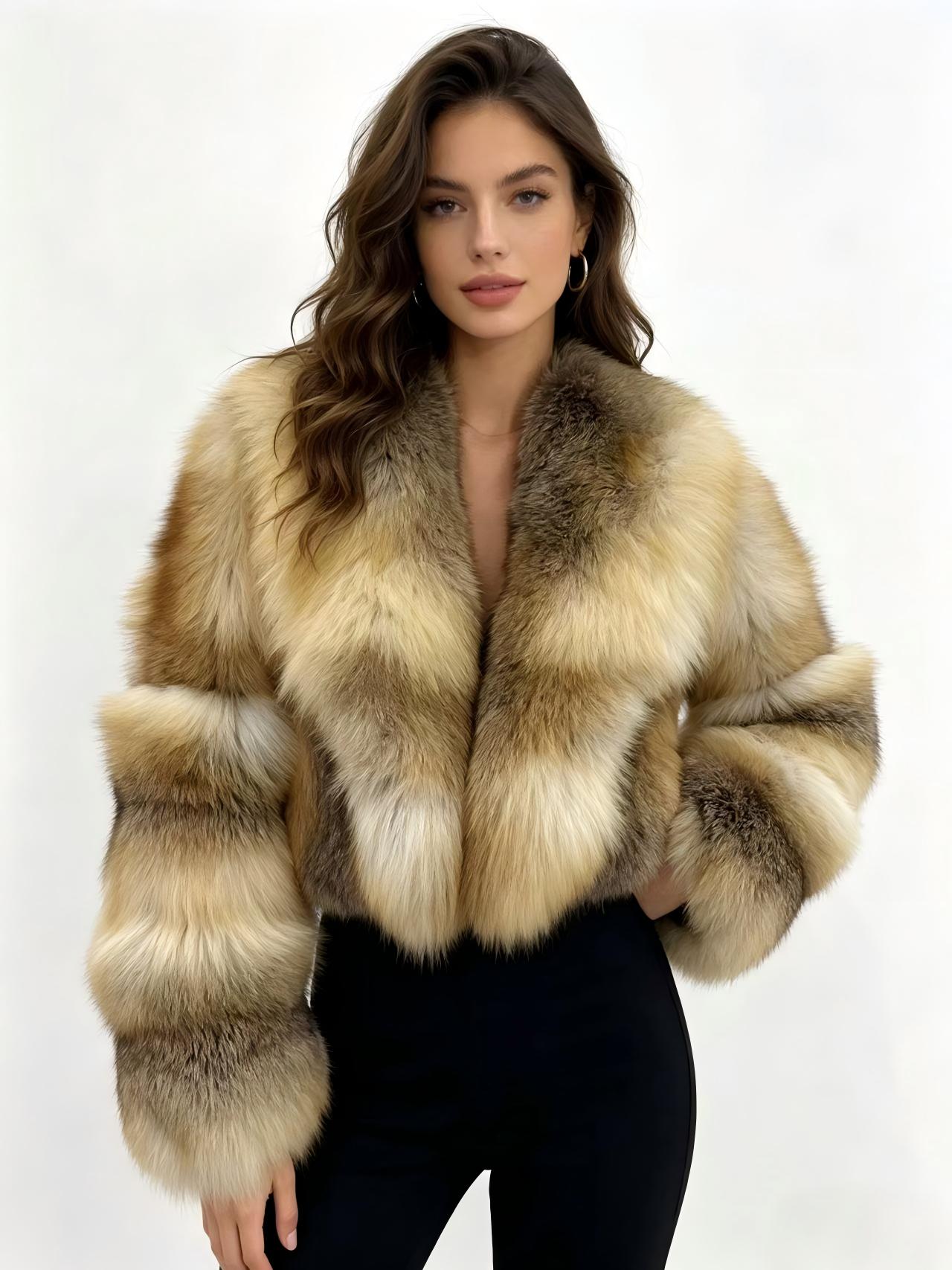 Natural Golden Fox Fur Cropped Jacket Women Luxury Short Real Fur Coat